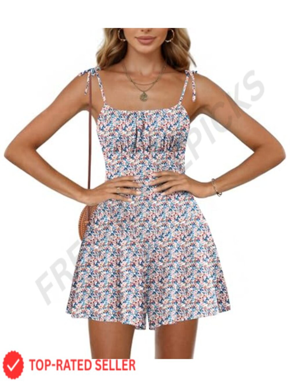 Boho Floral Smocked Romper Women Sleeveless Backless Adjustable Straps Summer